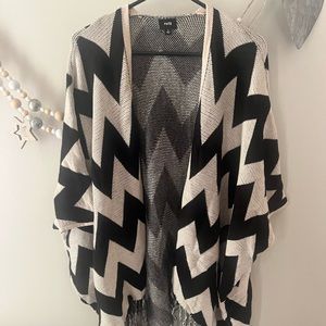 Chevron tassel oversized poncho sweater